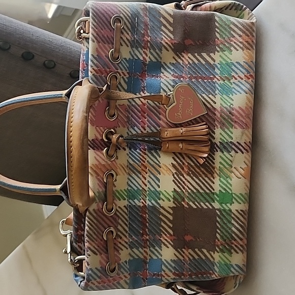 Vintage Dooney & Bourke Y2K Madras Plaid Tasselled Handbag Charm&Shoulder Strap - Picture 1 of 6